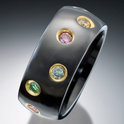 Alternative Metal Images - Etienne Peret - Rainbow Colored Diamond Black Gem Ceramic Wedding _l- Image 1