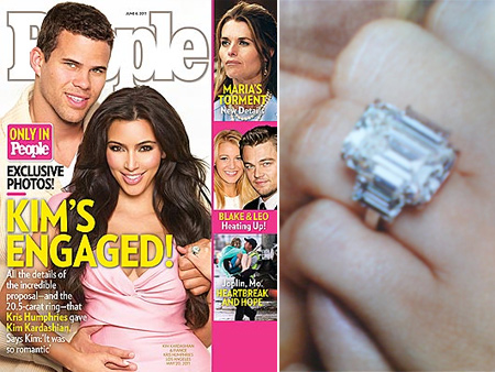 Kim Kardashian is on the cover of People flashing a new engagement ring