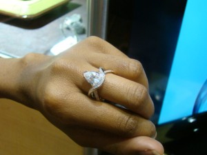 Claude Thibaudeau pear-shaped engagement ring