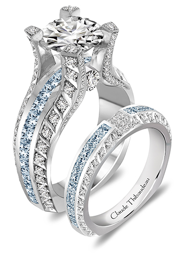 Blue diamond wedding rings sets