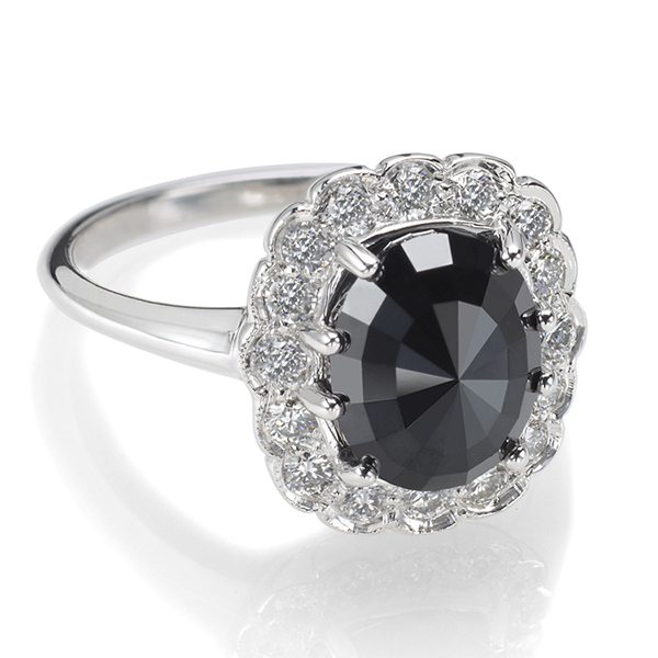 catherine angiel black diamond halo engagement ring