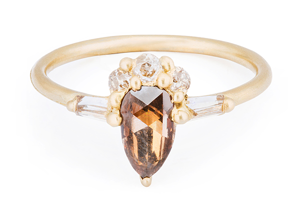 Alternative engagement ring - Brown Teardrop Halo Ring 19 18Y