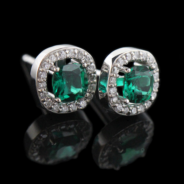 Diamond Halo Emerald Earrings 600