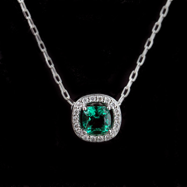 Diamond Halo Emerald Pendant 600