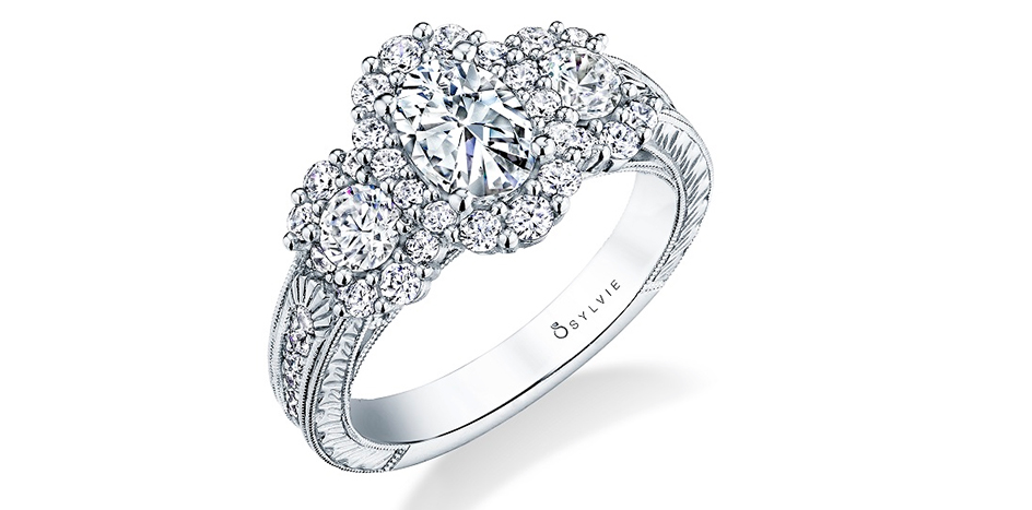 oval three stone engagement ring sylvie