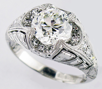 European cut diamond in a 1920â€™s replica. Hand made in platinum.