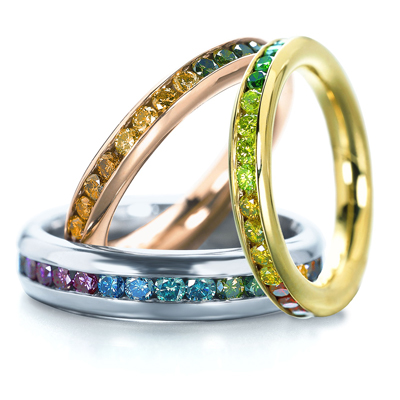 Creative Wedding Bands on Wedding Band Style Rainbow Colored Diamond Channel Commitment Bands