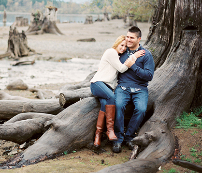A Rainy Engagement Session by the Lake near Seattle... with Wine!