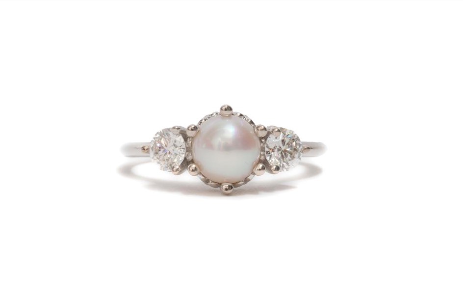 Pearl Hazeline Three Stone Ring